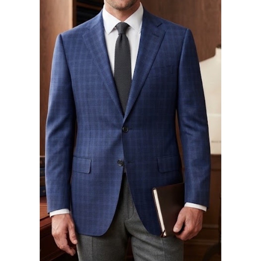 Vitale Barberis Canonico J Hilburn Blazer Mens 42R Blue Windowpane Wool Check